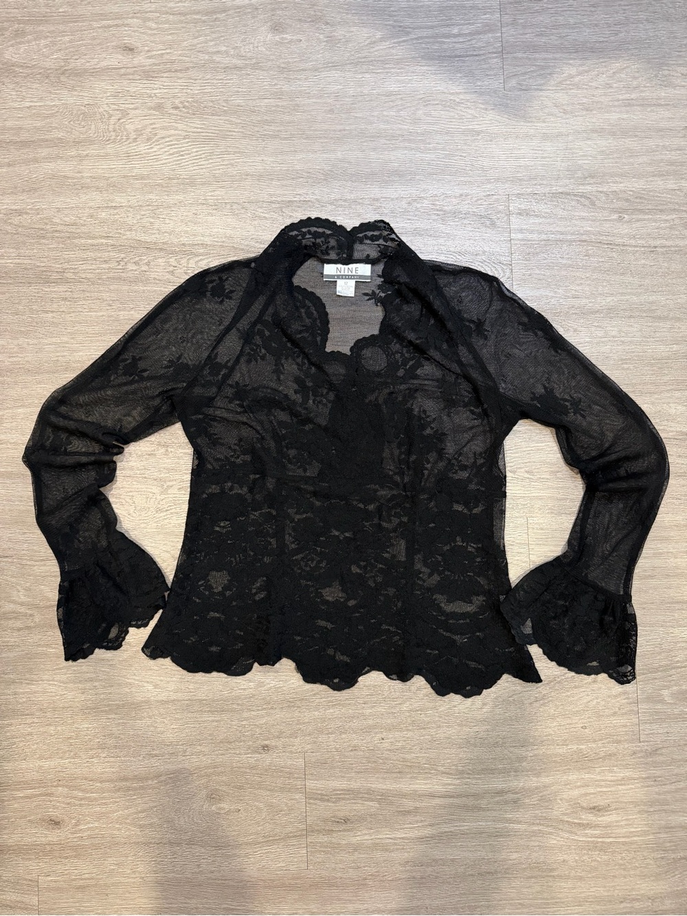 Nine & Co. Black Lace Long-Sleeve Blouse